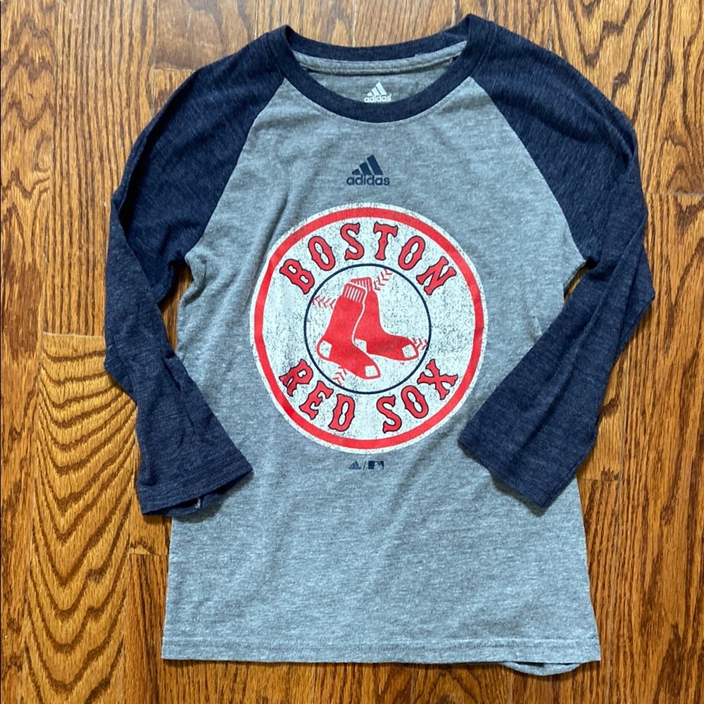 Adidas Kids Boston Red Sox Gray and Navy Long Sleeve Tee
